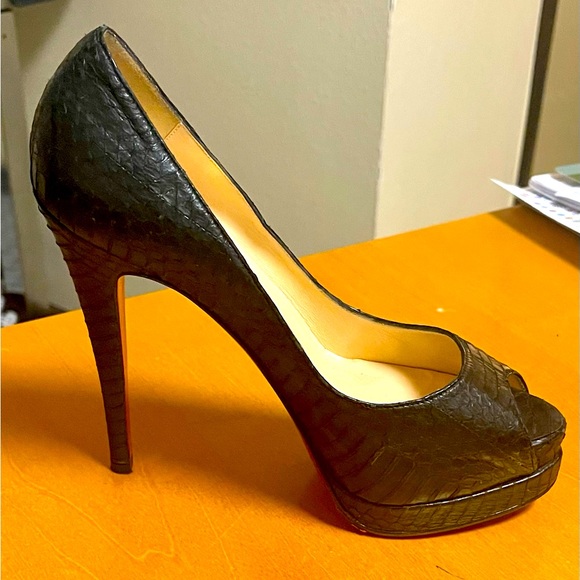 Black Python Platform Stiletto Heels - Picture 3 of 5